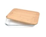 GLASS BAKING TRAY 1L W/BAMBOO LID AQUA