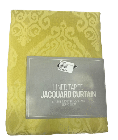 54bdfcea-22aa-46f3-bfbf-d0dc1e6b0170 Bundle Deal- 2 Jacquard Mustard Taped & Lined Curtains - Image 1