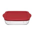 GLASS CASSEROLE TRAY REC 31X28CM W/LIDS BORCAM