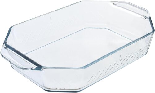 GLASS CASSEROLE TRAY REC CRYSTAL 35 X 21CM BORCAM