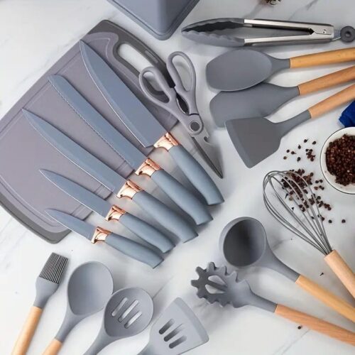 KNIFE SET 19PC W/SILICON CUTLERY KITCHENWARE CH - Image 3