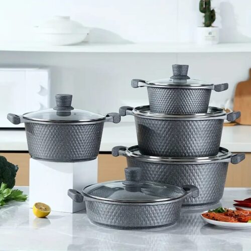 Royal Homeware Aluminum Die-Cast 10 Piece Pot Set -Diamond Embossed