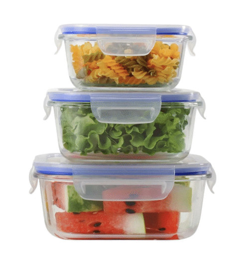 Square Glass Lunch Box 3 Piece Set Clear