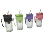 Glass Ribbed Cup w/Plastic Handle- 580ML