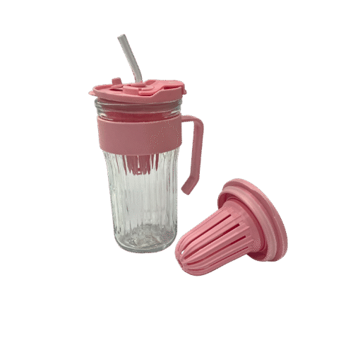 Glass Ribbed Cup w/Plastic Handle- 580ML - Image 3