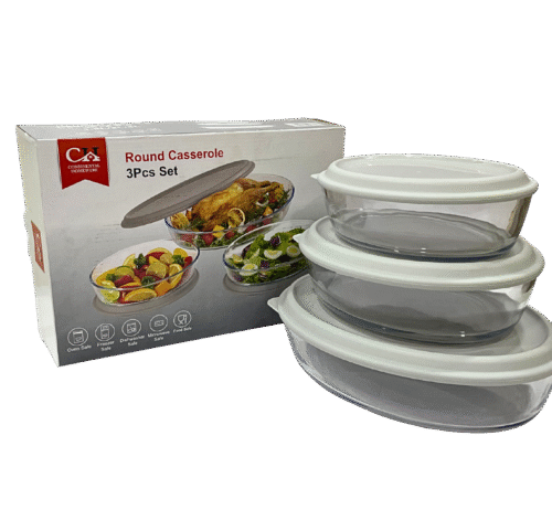 Glass Casserole 3Pc Set- Round
