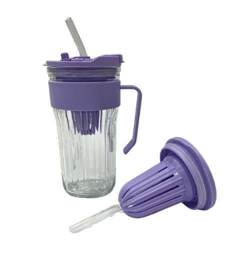 Glass Ribbed Cup w/Plastic Handle- 580ML - Image 5