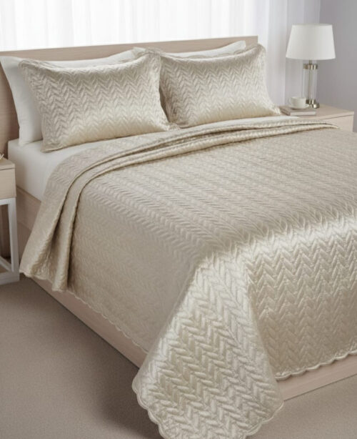 CHAMPAGNE S/KING PLAIN LUXURY QUILT - 3PC