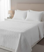 WHITE S/KING PLAIN LUXURY QUILT - 3PC