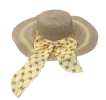 LADIES 2 TONE STRAW HAT W/BOW TIE - Image 2