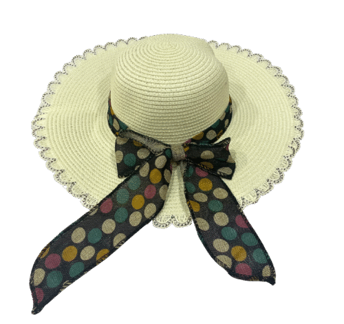 LADIES STRAW HAT W/POLKA DOLTS - Image 3