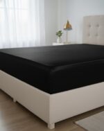 QUEEN SATIN FITTED SHEET - BLACK