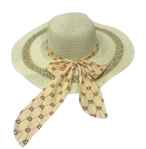 LADIES 2 TONE STRAW HAT W/BOW TIE - Image 3