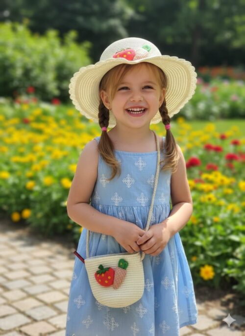 GIRLS 2PC STRAW HAT W/STRAW BAG