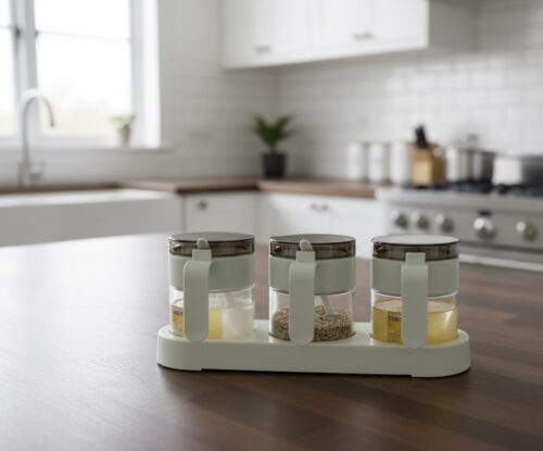GLASS SPICE JAR CANISTER SET W/TRAY - 3PC - Image 2
