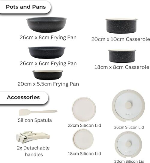 12 PC NON-STICK COOKWARE SET w/DETACHABLE HANDLES - VANILLA CREAM - Image 4