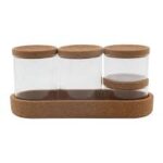 GLASS SPICE W/CORK LID AND TRAY - 4PC