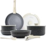 12 PC NON-STICK COOKWARE SET w/DETACHABLE HANDLES - MIDNIGHT GRANITE