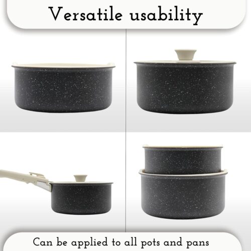 12 PC NON-STICK COOKWARE SET w/DETACHABLE HANDLES - MIDNIGHT GRANITE - Image 7