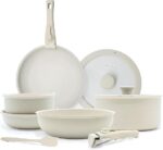 12 PC NON-STICK COOKWARE SET w/DETACHABLE HANDLES - VANILLA CREAM