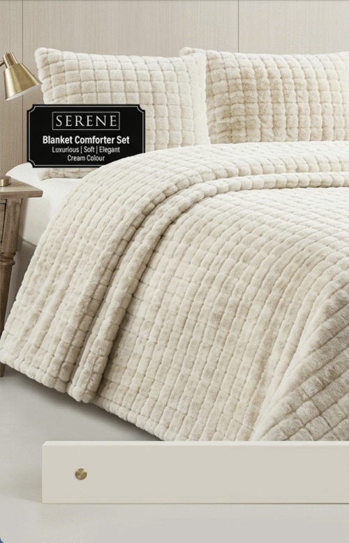 Serene Faux Fur Comforter Set- Super King - Image 1