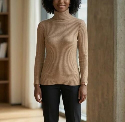 LDS L/S POLO NECK KNITTED JERSEY