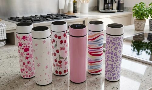 S/STEEL INSULATED VACUUM FLASK W/THERMOMETER - 500ML