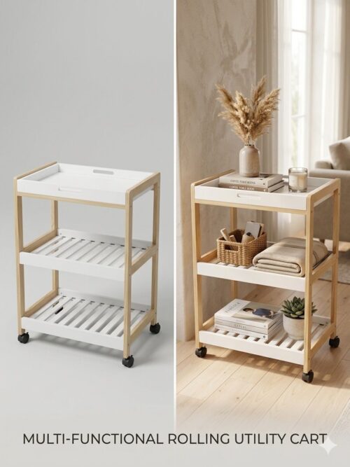 WhatsApp Image 2026-03-26 at 14.20.04 HOMCOM 3 TIER WOODEN TROLLEY W/DETATCHABLE TRAY - Image 1