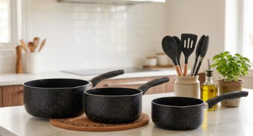 GRANITE NON STICK SAUCE PANS  - 3PC - Image 1