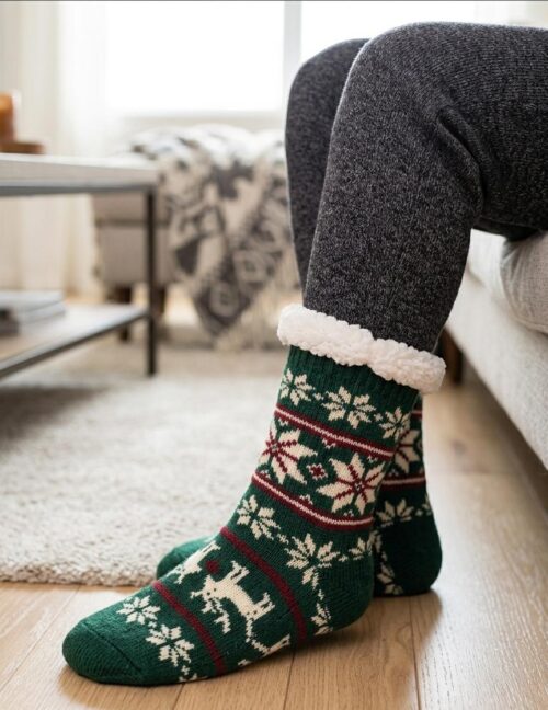LDS LONG  PRINTED WINTER SLIPPER SOCKS - Image 1