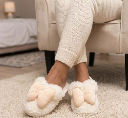 BEAUTY SECRET LADIES BUNNY DESIGN SLIPPERS W/BOW