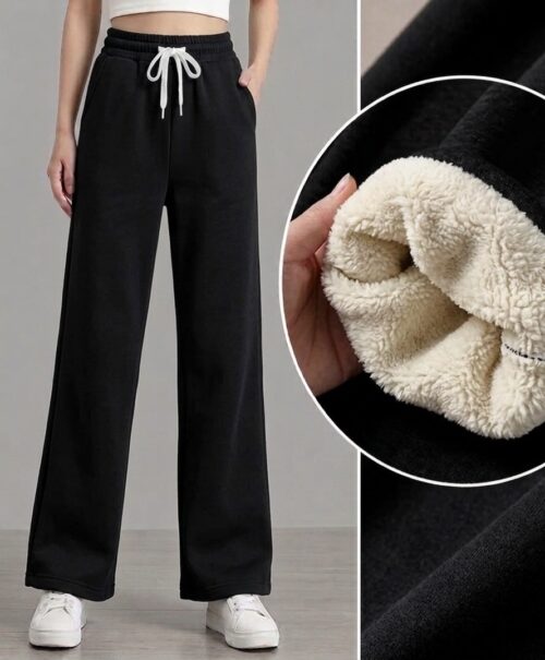 IMG_6783 Sherpa-Lined Wide-Leg Joggers- Black - Image 1