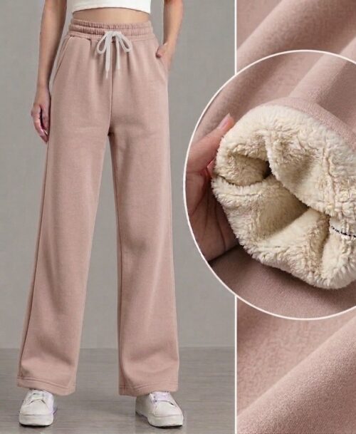 Sherpa-Lined Wide-Leg Joggers- Pink