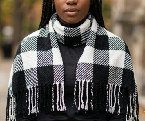 CHECK SCARF W/TASSEL DETAIL - Image 1
