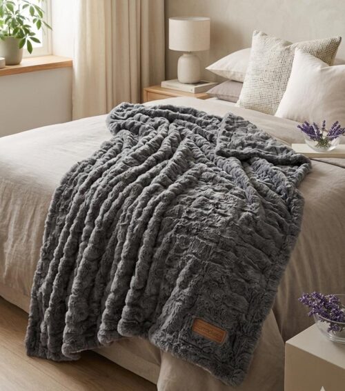 HORROCKSES FAUX FUR  RABBIT THROW  - 180 X 200
