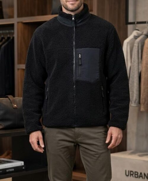 ADULTS SHERPA L/S JACKET FULL ZIP W/NYLON POCKET