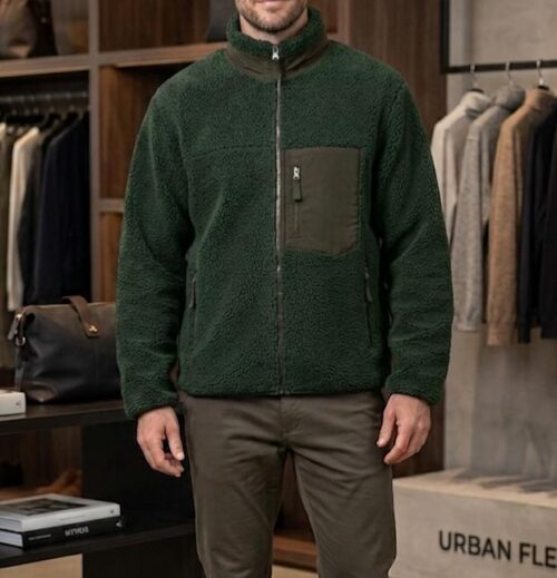 ADULTS SHERPA L/S JACKET FULL ZIP W/NYLON POCKET