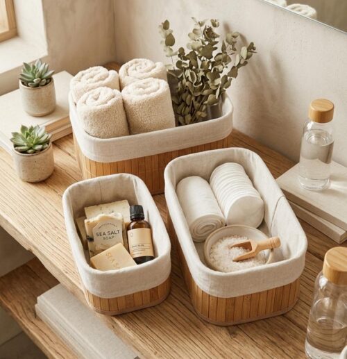 WhatsApp Image 2026-05-25 at 14.53.01 3PC BAMBOO STORAGE BASKETS W/LINEN BAG - Image 1