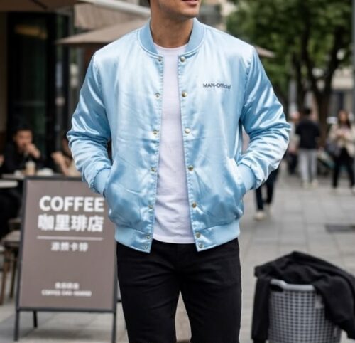 BOOHOO MENS L/S SATIN BOMBA  JACKET - FULL ZIP