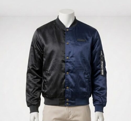 BOOHOO MENS L/S SATIN 2 TONE BOMBA JACKET - FULL ZIP - Image 2