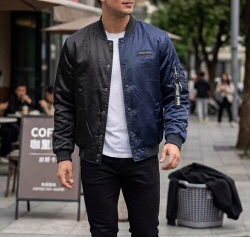 BOOHOO MENS L/S SATIN 2 TONE BOMBA JACKET - FULL ZIP