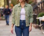 LADIES L/S BUTTON UP DENIM JACKET - GREEN