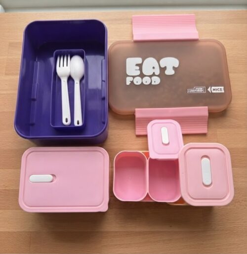 EAT FOOD LUNCH BOX SET W/UTENSILS -  3PC - Image 2