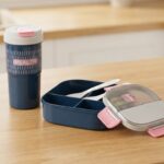GRID LUNCH BOX  SET W/UTENSILS & 550ML BOTTLE