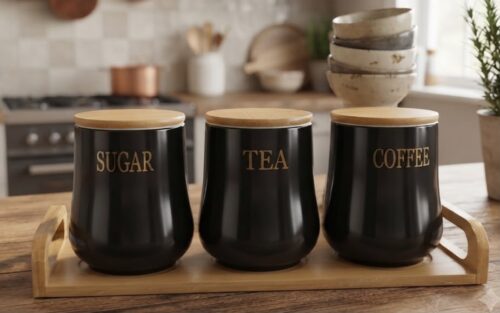 BAMBOO LID KITCHEN CANISTER SET w/TRAY - 3PCS