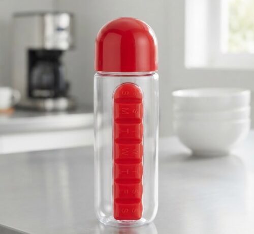 ACRYLIC WATER BOTTLE W/ SIDE PILL ATTACHTMENT