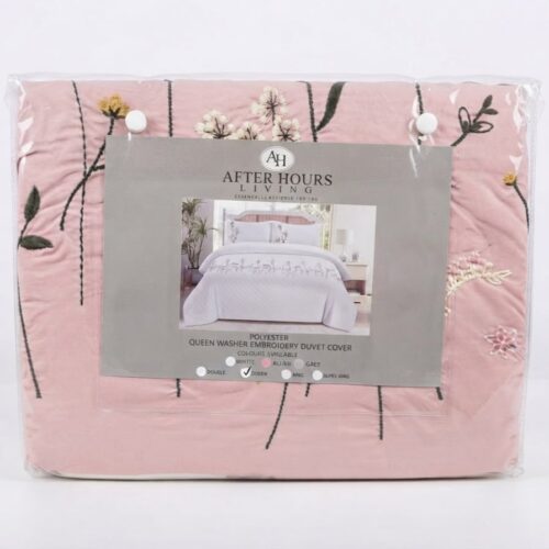 WASHED POLYESTER EMBROIDERED DUVET COVER SET - QUEEN - Image 2