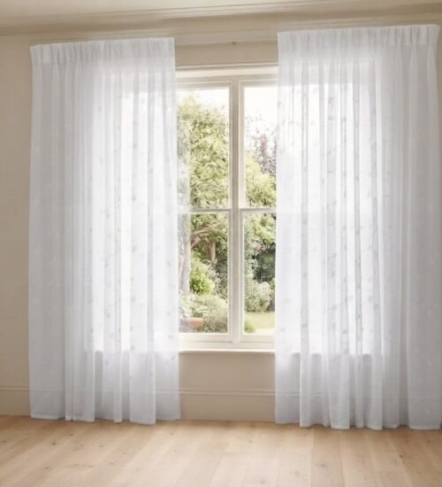 CASA COLLECTION EMBROIDERED UNLINED SHEER TAPE CURTAIN – 230 × 218CM