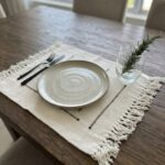 BLACK & WHITE TABLE PLACEMAT WITH TASSELS – 35 X 45CM