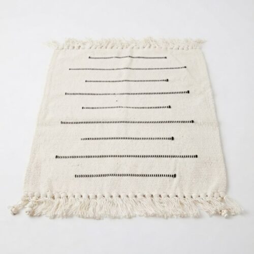 BLACK & WHITE TABLE PLACEMAT WITH TASSELS – 35 X 45CM - Image 2